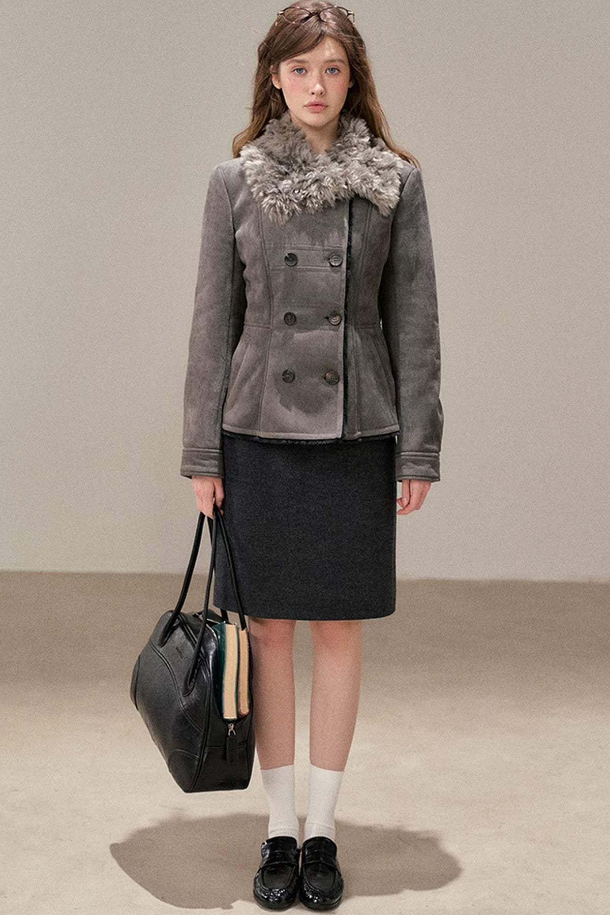 High-Waisted Straight Woolen Skirt