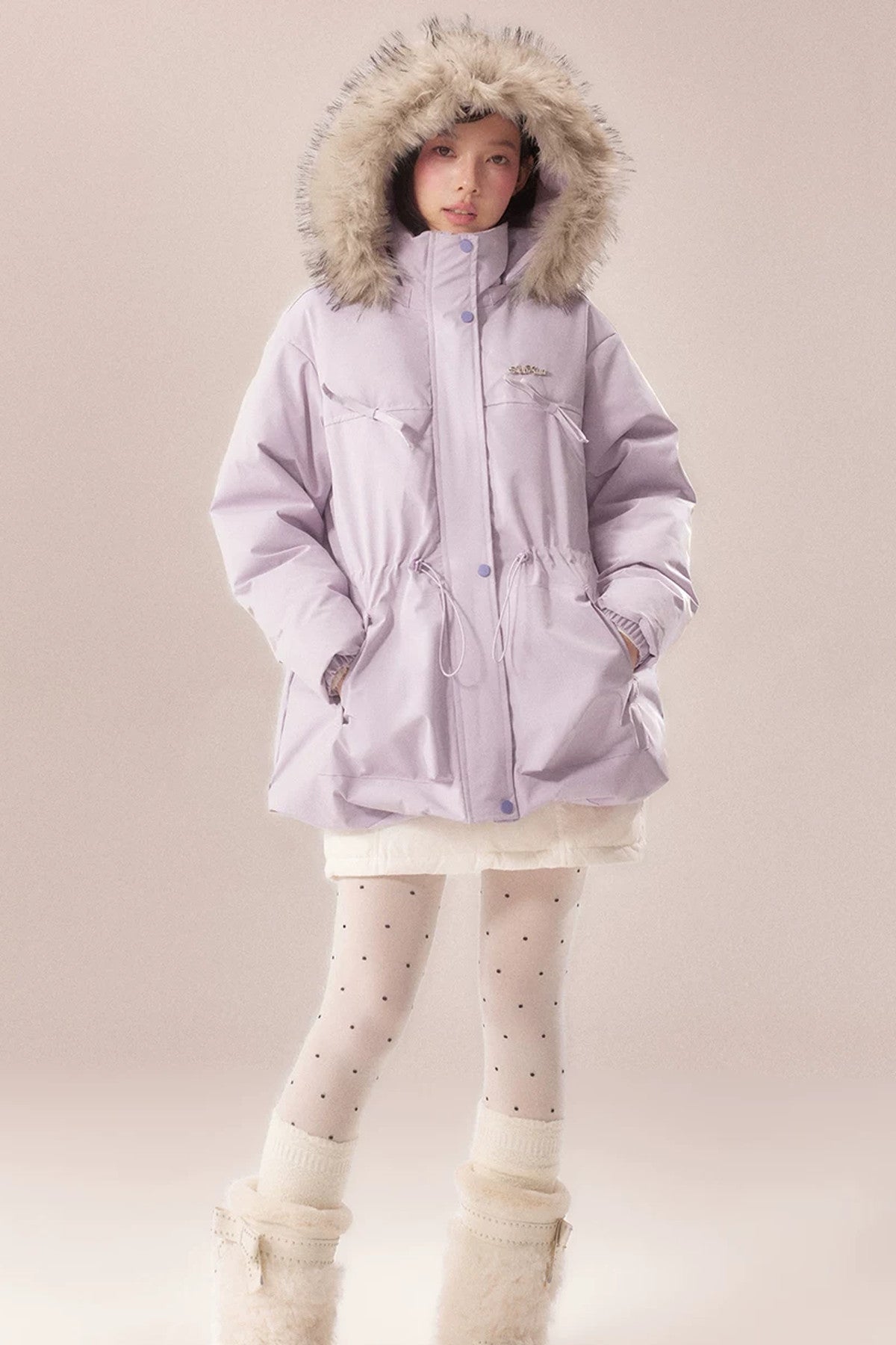 Mid-Length Fur Collar Goose Down Jacket