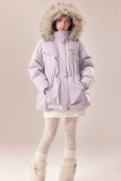 Mid-Length Fur Collar Goose Down Jacket