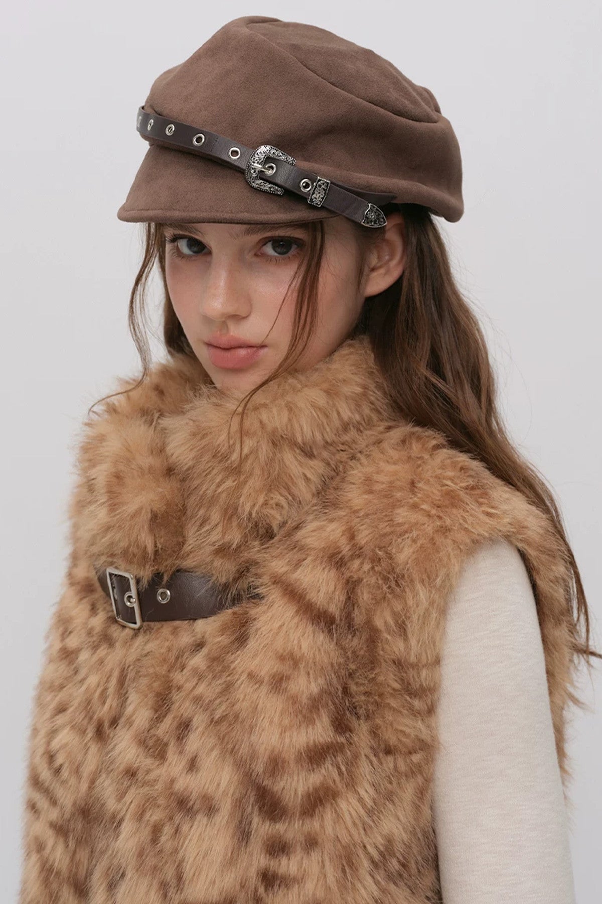Carved Leather Newsboy Beret