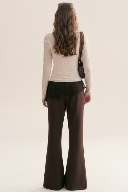 Layered-Look Lace Camisole Cross V-Neck T-Shirt