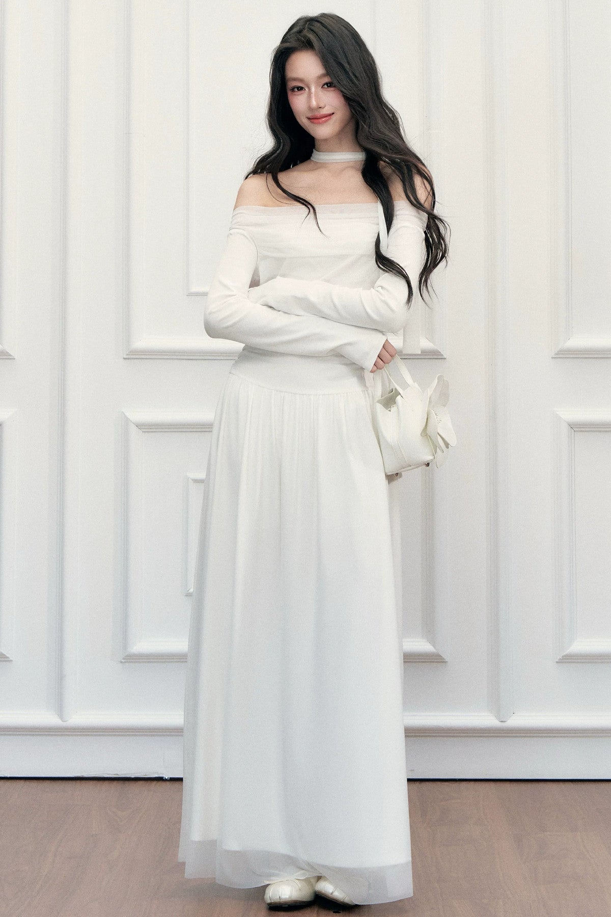 Off-Shoulder Lily Mesh Patchwork Long Dress