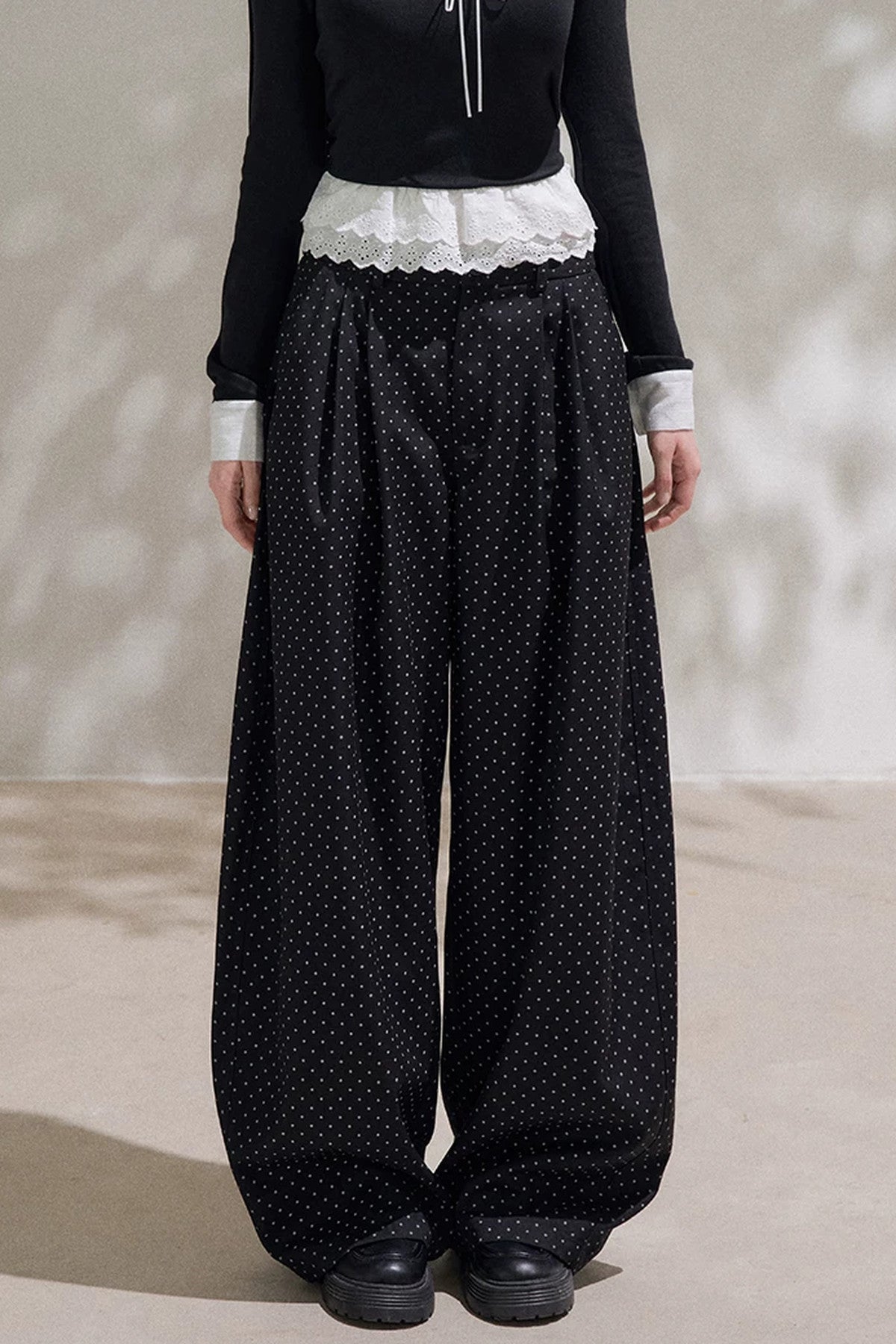 High-Waisted Polka Dot Wide-Leg Pants
