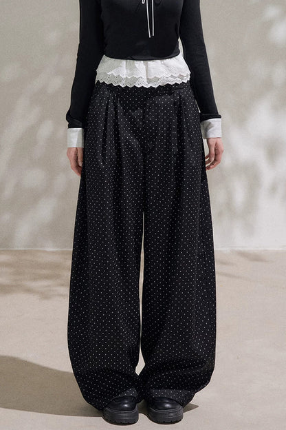 High-Waisted Polka Dot Wide-Leg Pants
