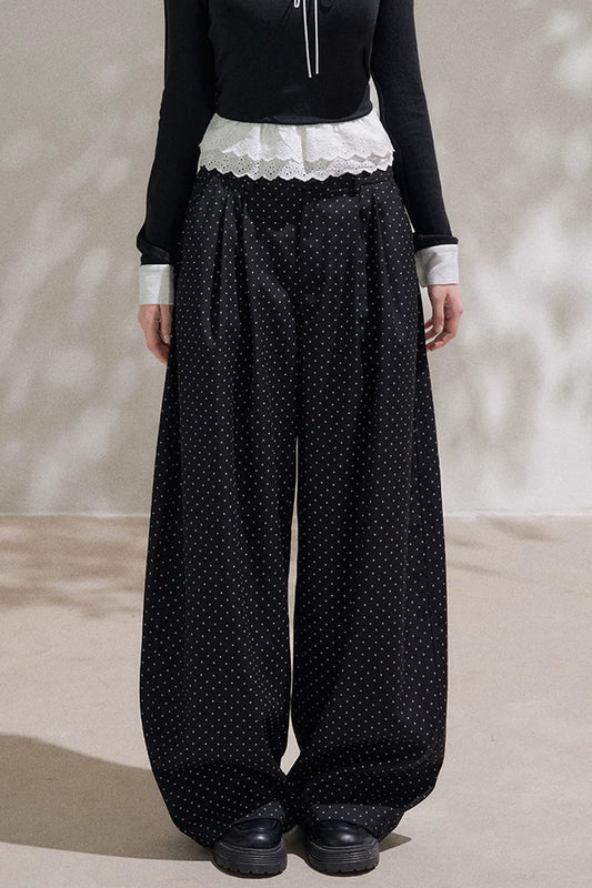 High-Waisted Polka Dot Wide-Leg Pants