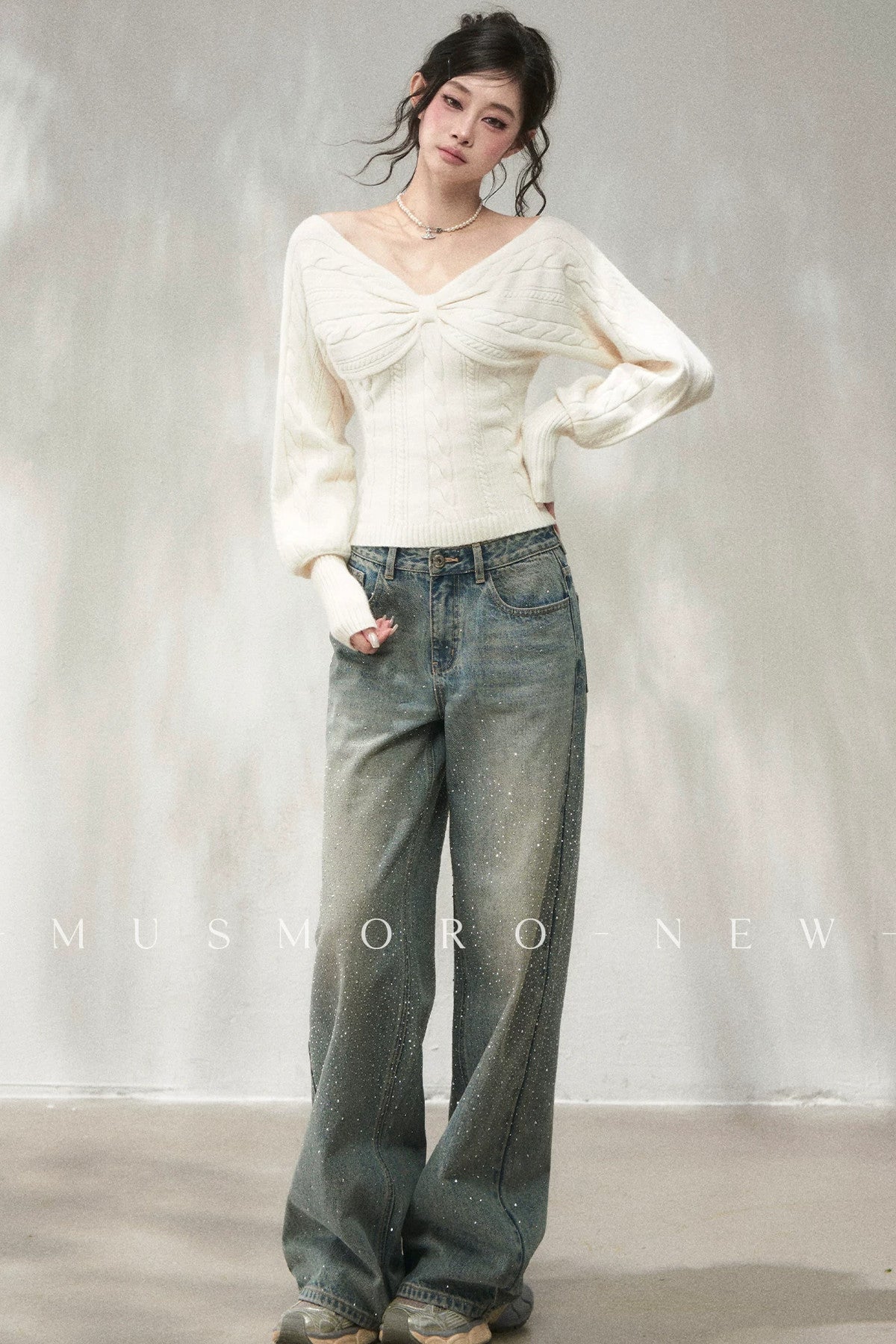 Three-Dimensional Two-Way Wear Off-Shoulder Sweater