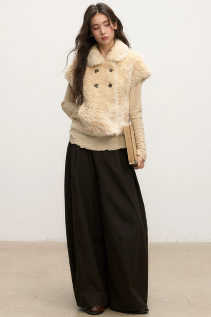 Conjunto de pantalones de pierna ancha y chaqueta marrón oscuro