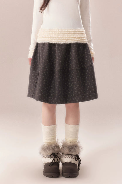 All-Over Floral Print Elastic Waist A-Line Skirt