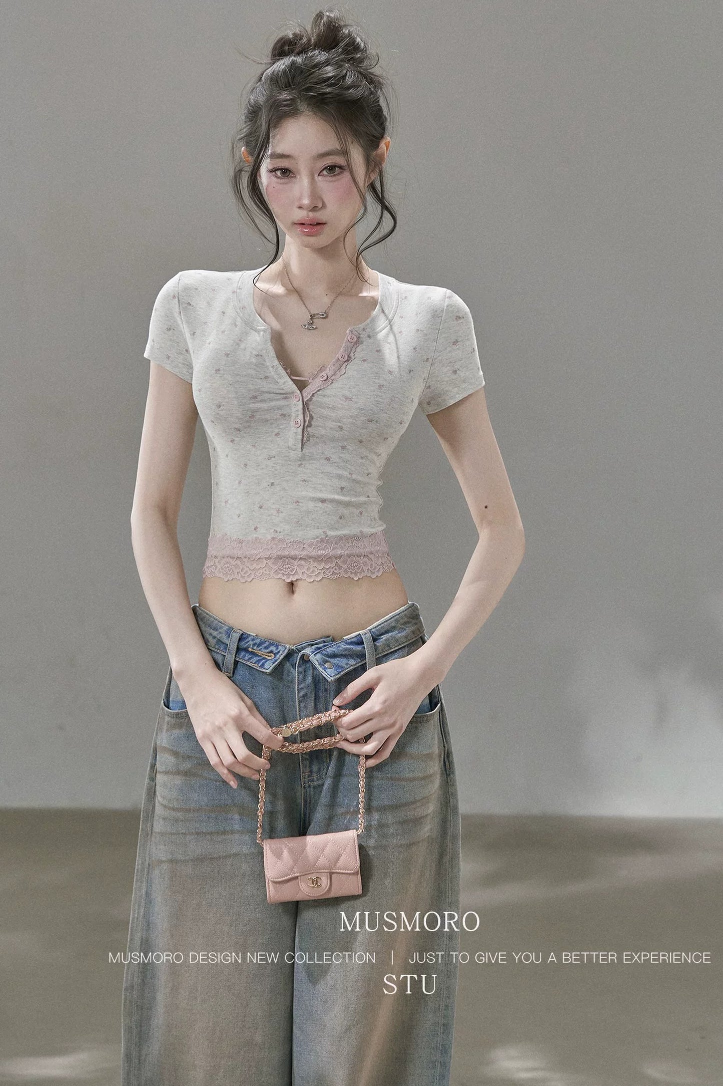 Low-Rise Complex Denim Pants