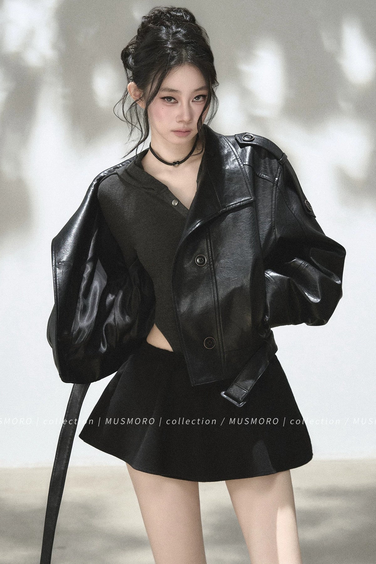 Double-Breasted Stand-Collar Leather Jacket