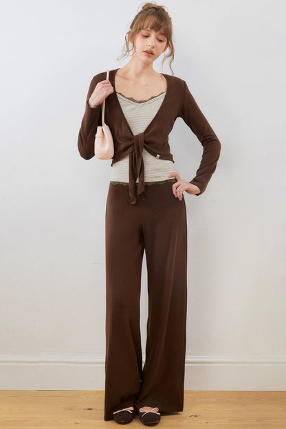 Lace Tie-Up Top and Pants Set-Up