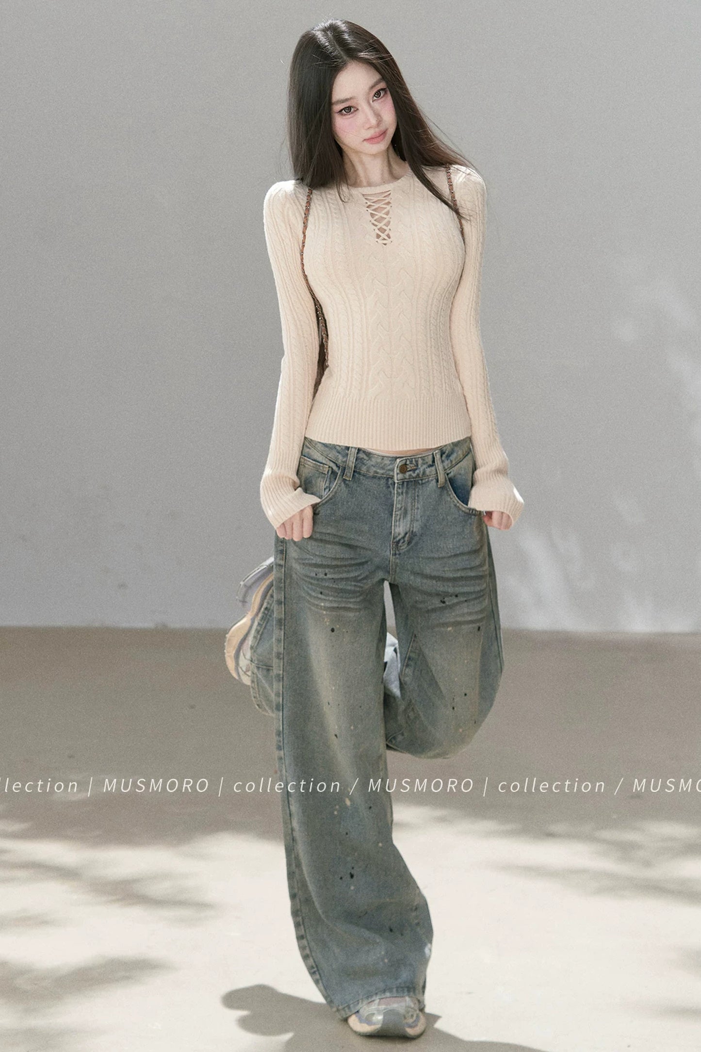 High-Stretch Lace-Up Knit Top