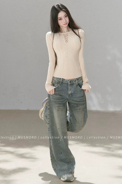 High-Stretch Lace-Up Knit Top