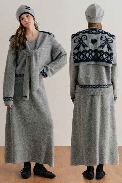 Fair Isle Pullover Sweater and A-Line Skirt Set