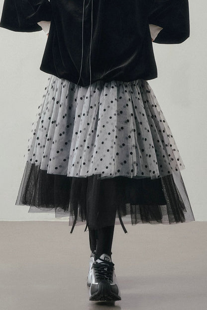 Polka Dot Patchwork Tulle Skirt