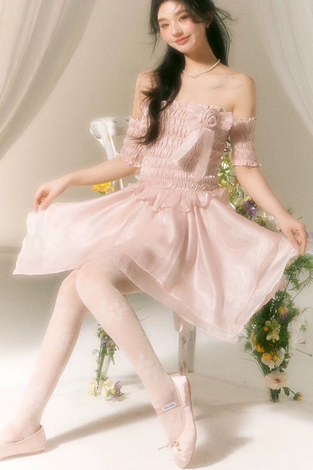 Off-Shoulder Satin Ballet Dress