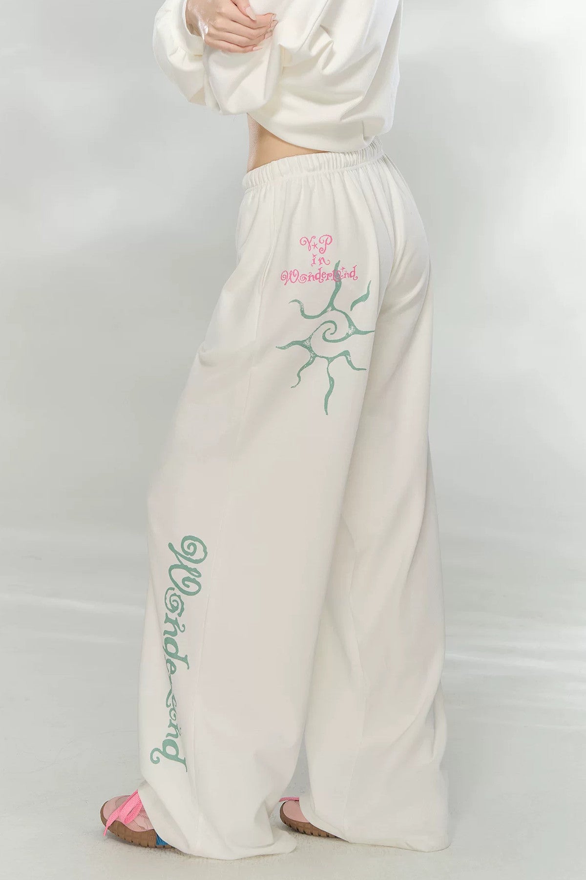 Waffle Knit Print Sweatshirt and Pants Set-Up