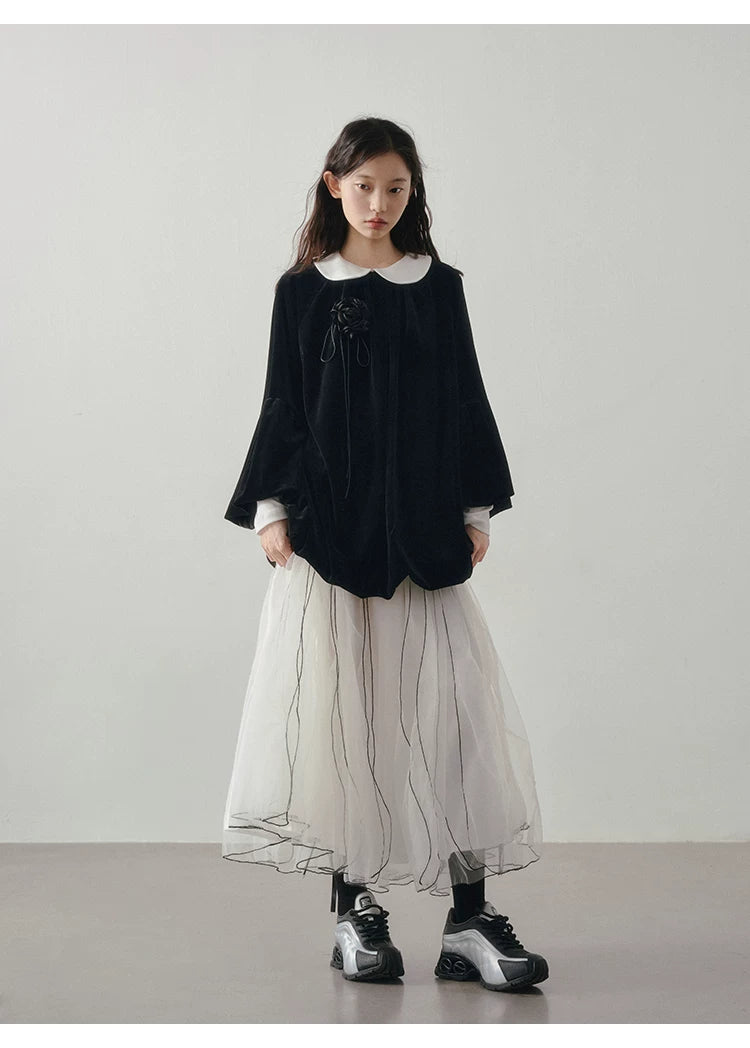 Multi-Layered Visible Stitching Mesh Skirt