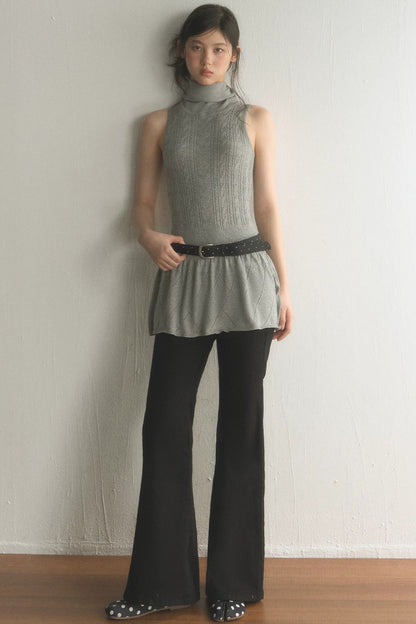 Sleeveless Quilted Knit Dress And Pants Set-Up