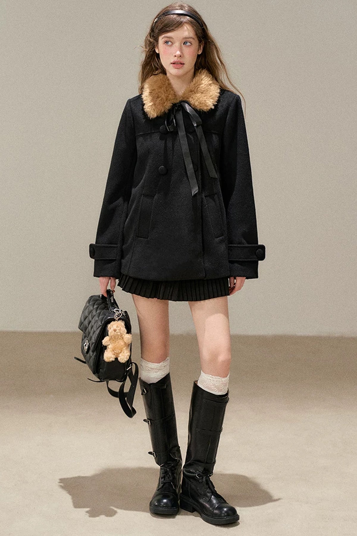Black Double-Breasted Woolen Jacket