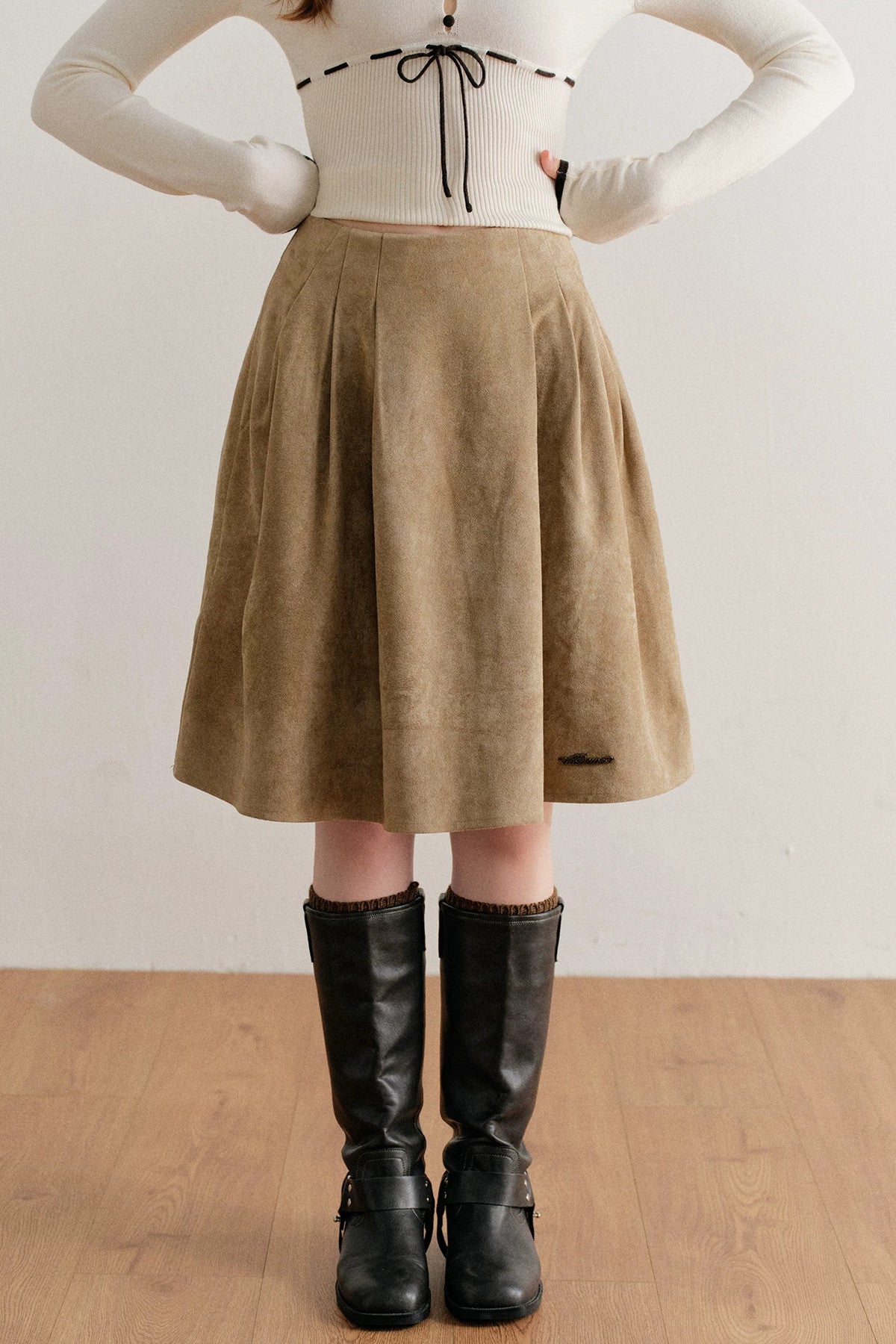 Faux Suede High-Waisted A-Line Skirt