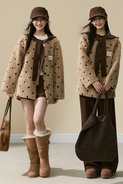 Polka Dot Lamb Wool Coat and Trousers Set-Up