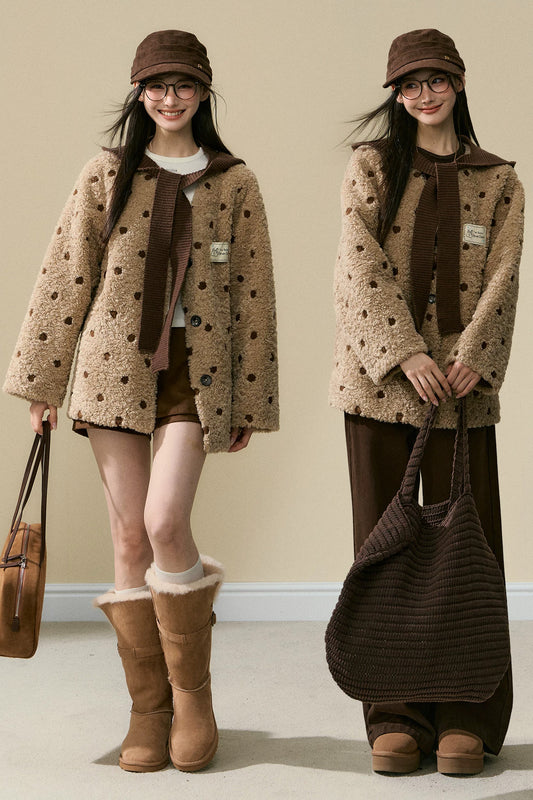 Polka Dot Lamb Wool Coat and Trousers Set-Up