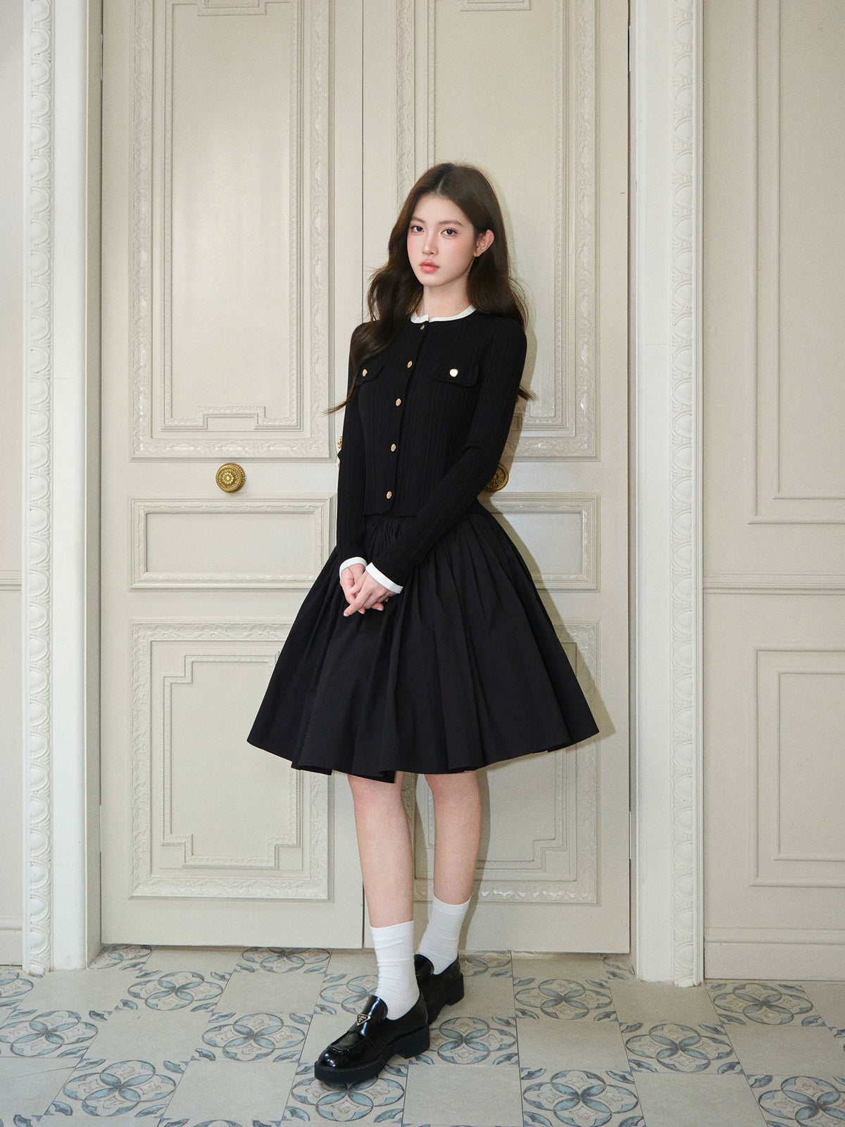 Pleated A-Line Midi Skirt