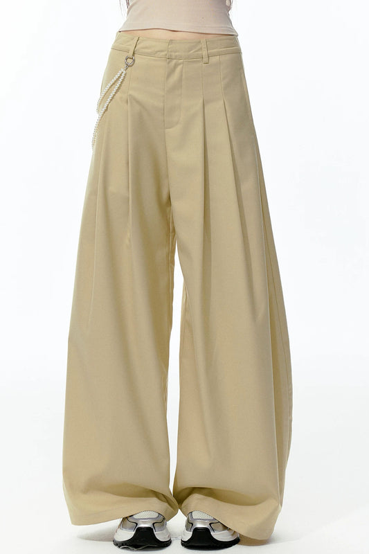 Detachable Pearl Chain Wide-Leg Pants