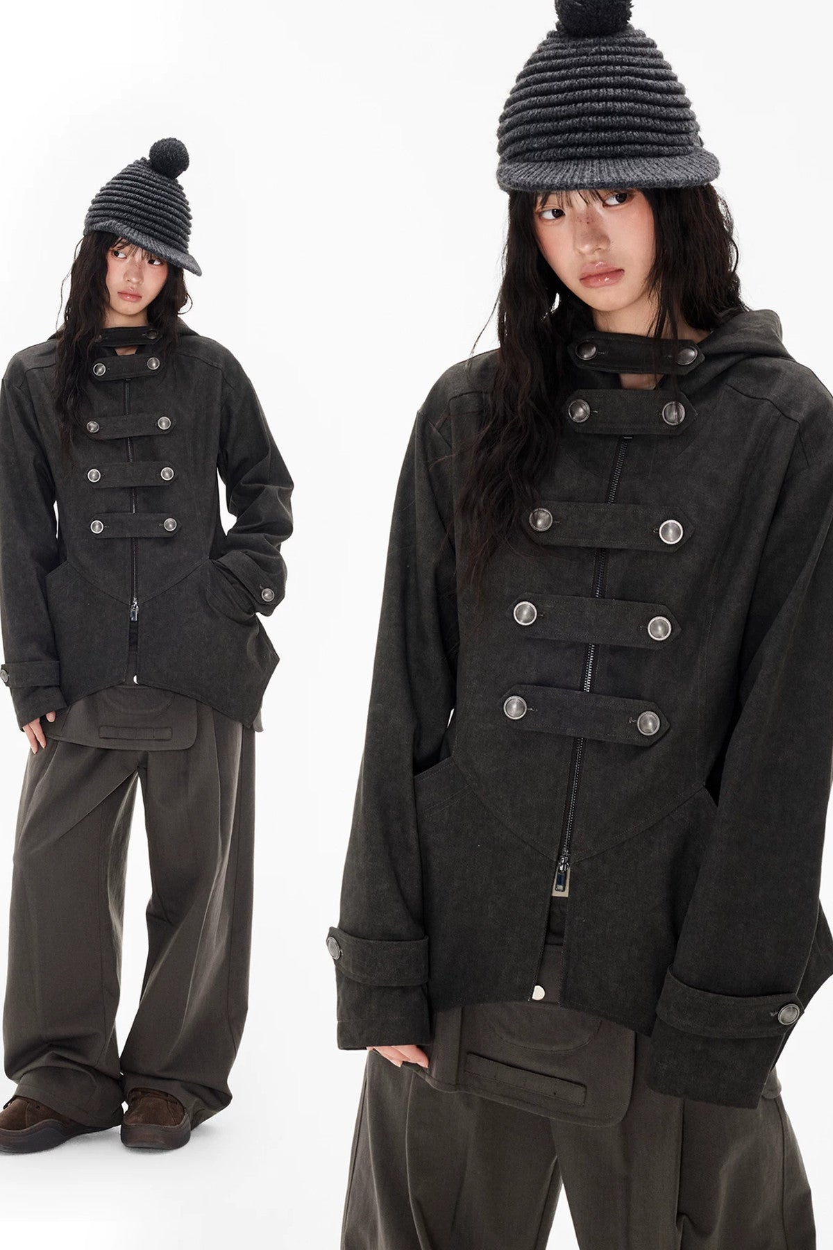 Mid-Length Denim Hooded Jacket