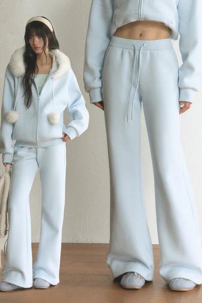 Light Blue Flared Drawstring Elastic Waist Sweatpants