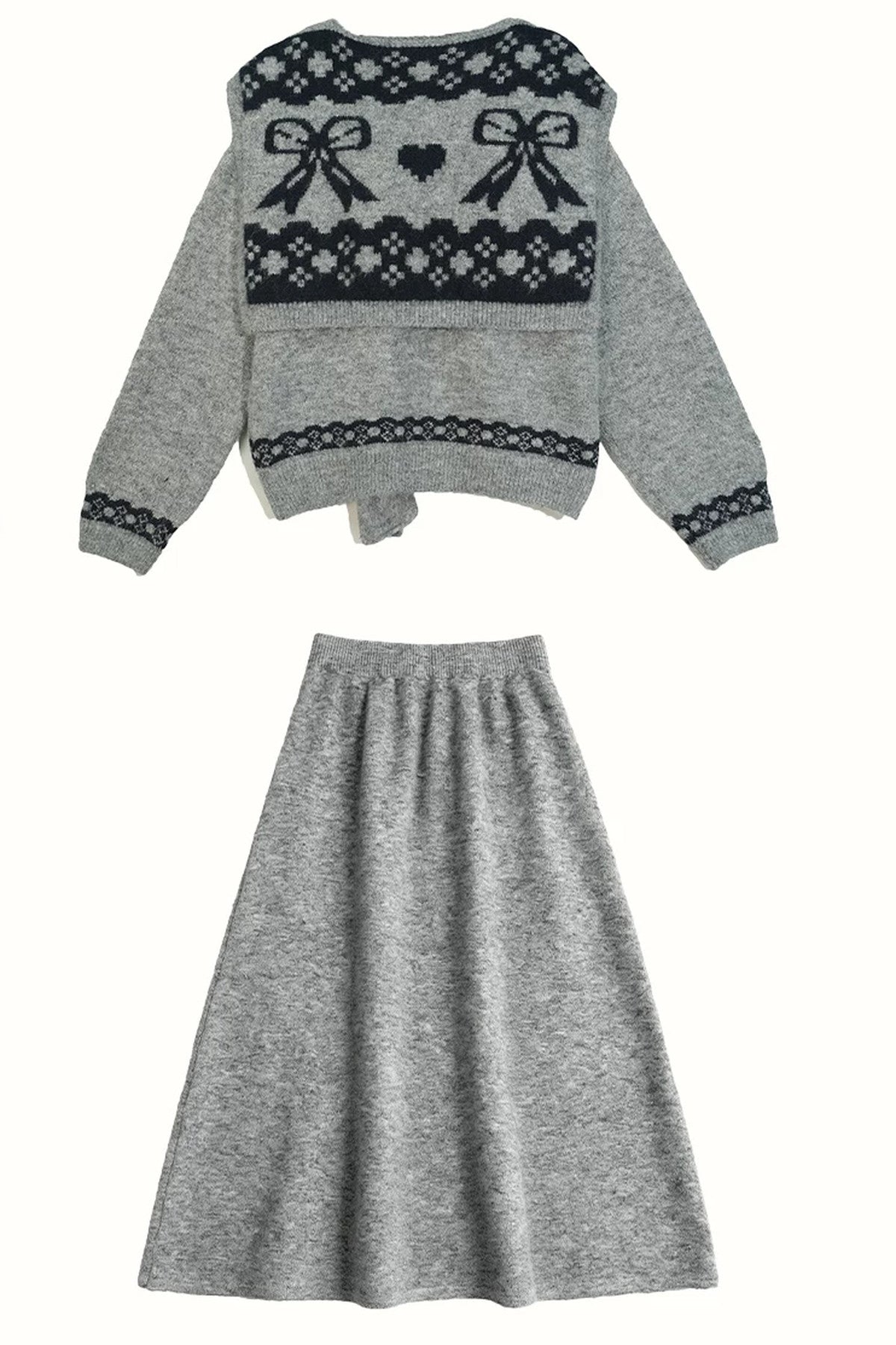 Fair Isle Pullover Sweater and A-Line Skirt Set