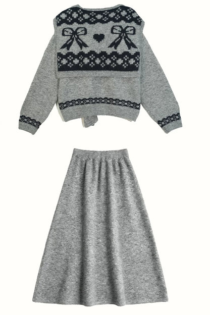 Fair Isle Pullover Sweater and A-Line Skirt Set