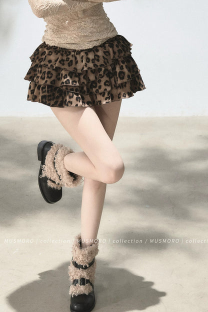 Leopard Print Ruffle A-Line Skirt