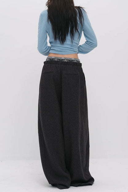 Wool Jacquard Wide-Leg Trousers