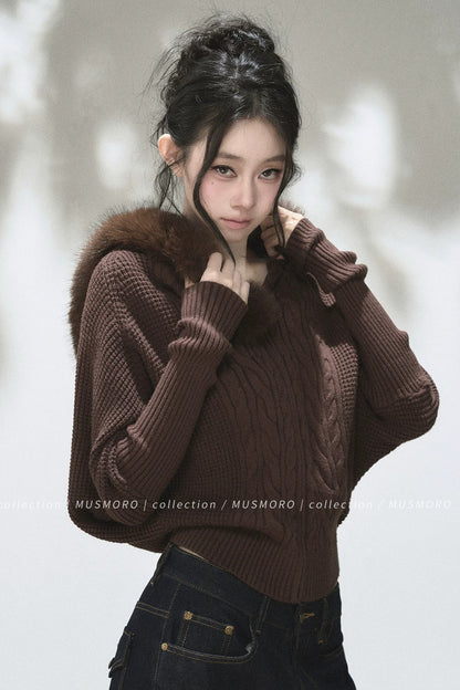 3D Twist Knit Hooded Cardigan