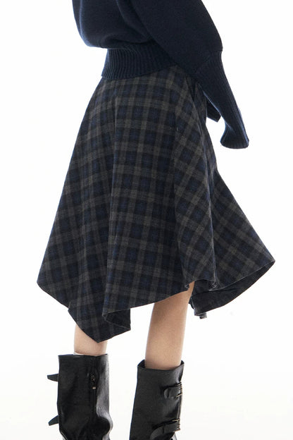 Navy Blue Plaid Jacket and Skirt Set-Up