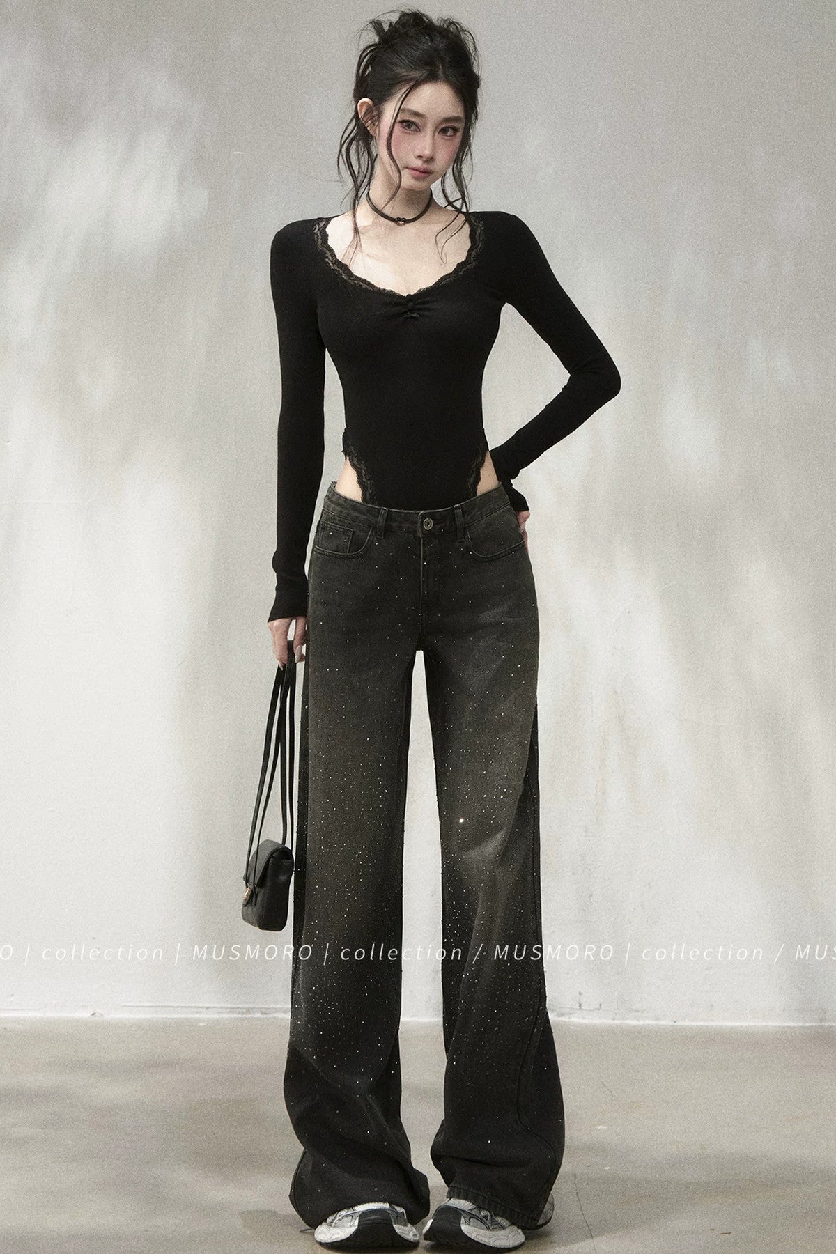 Lace Pleated Bow Jumpsuit