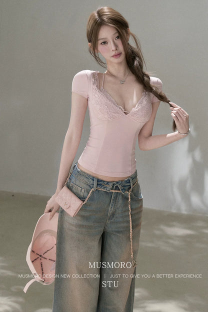 Low-Rise Complex Denim Pants