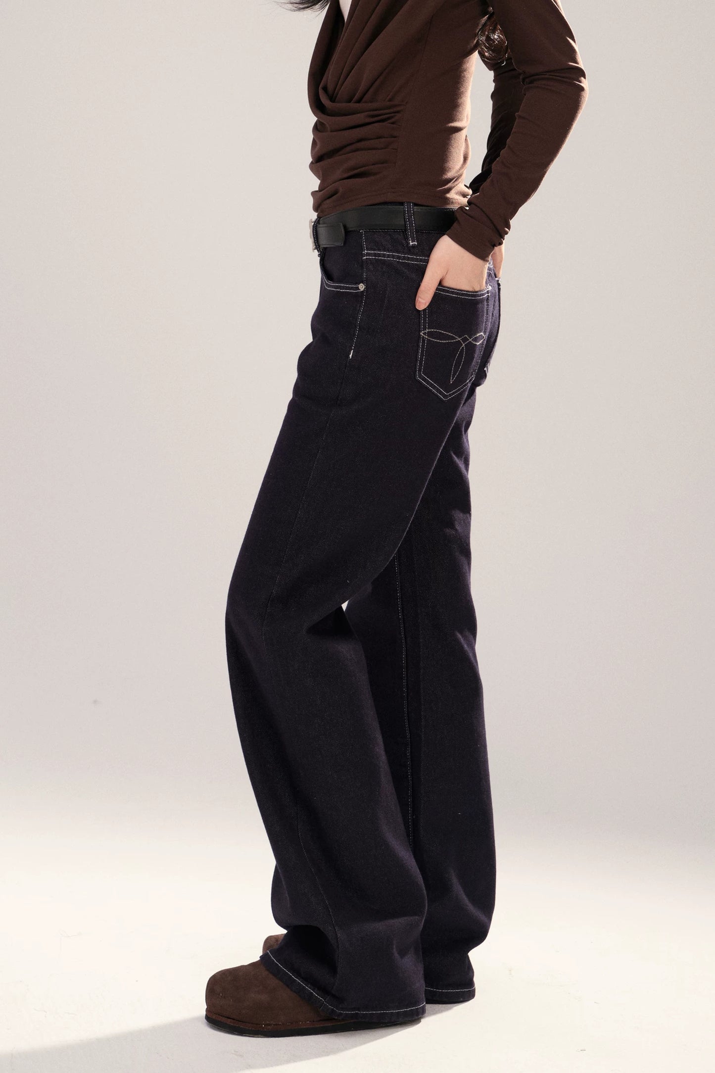 Retro Denim Straight-Leg Pants