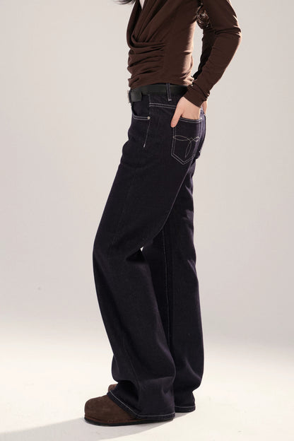 Retro Denim Straight-Leg Pants