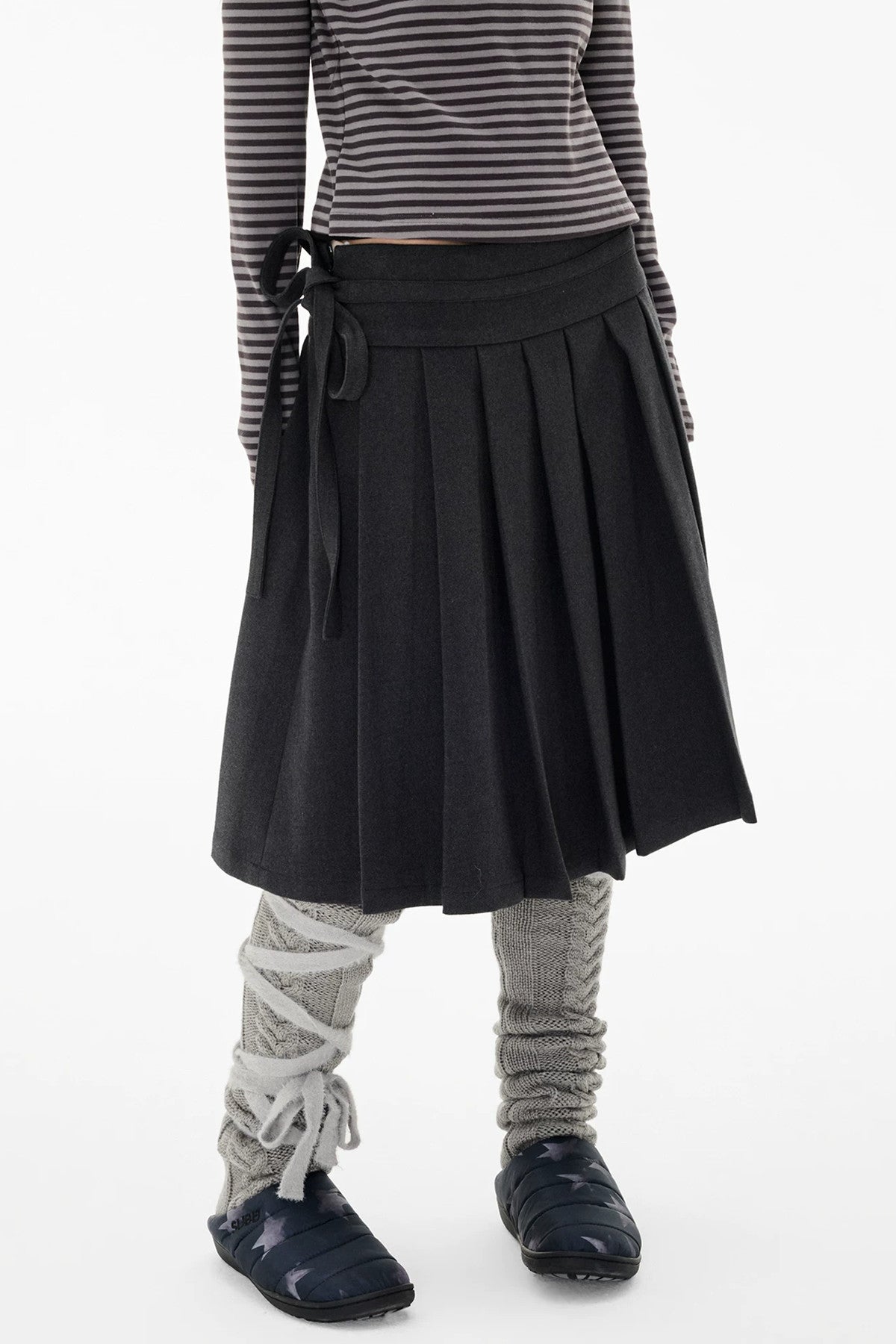Double-Breasted Wool Coat and Pleated Skirt Set