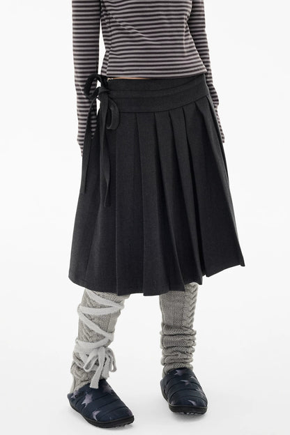 Double-Breasted Wool Coat and Pleated Skirt Set