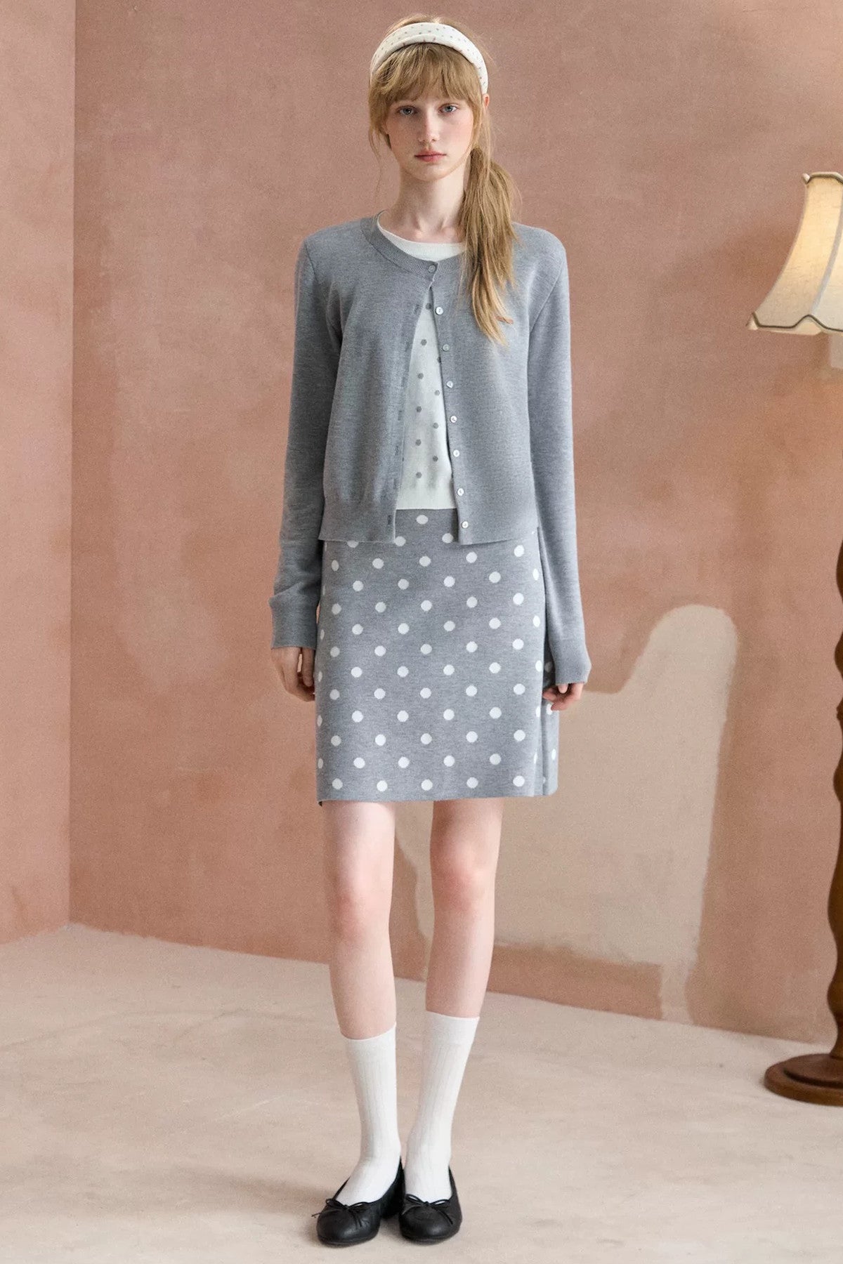 Retro Polka Dot Faux Two-Piece Knit Sweater Set-Up