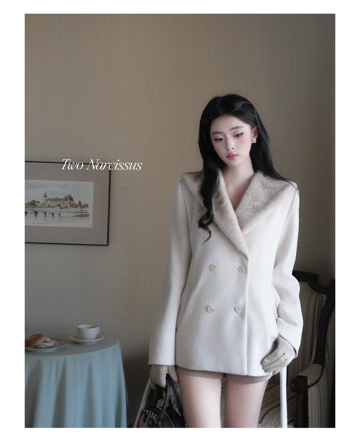 Mink Fur Collar Double-Breasted Short Jacket