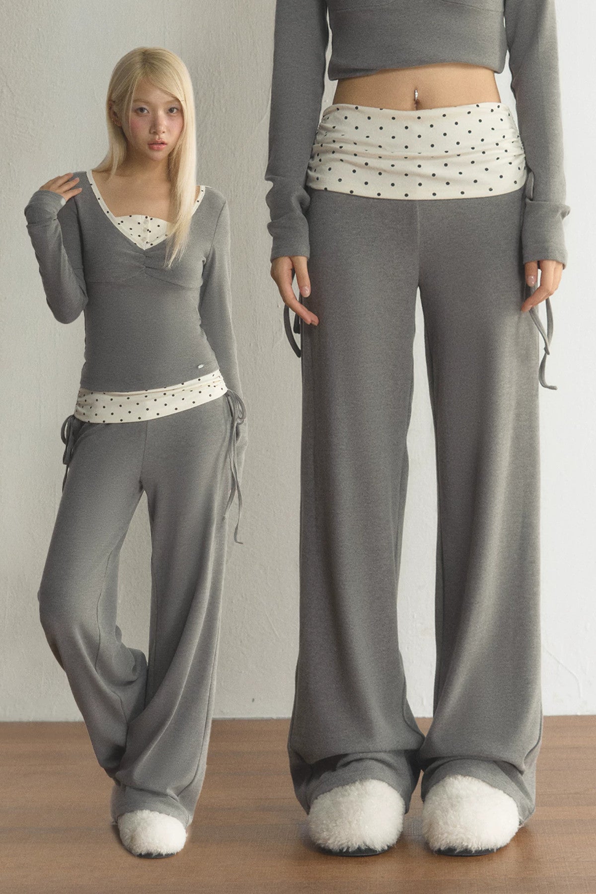 Polka Dot Waist Wide-Leg Pants
