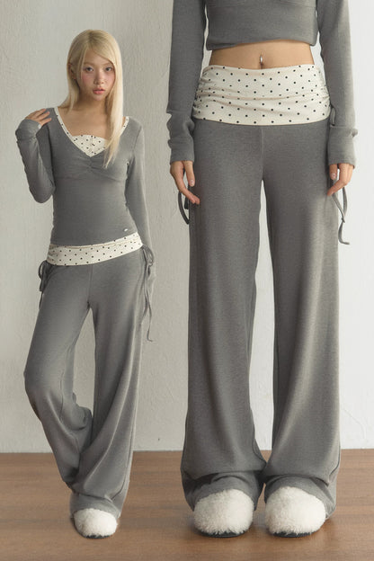 Polka Dot Waist Wide-Leg Pants