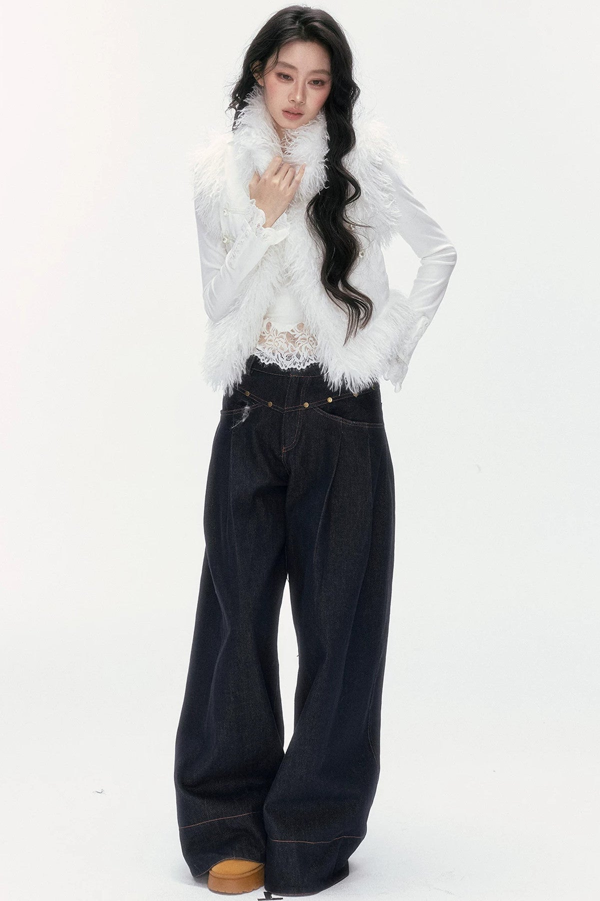 Pearl Wool Suede Vest and Pants Set-Up