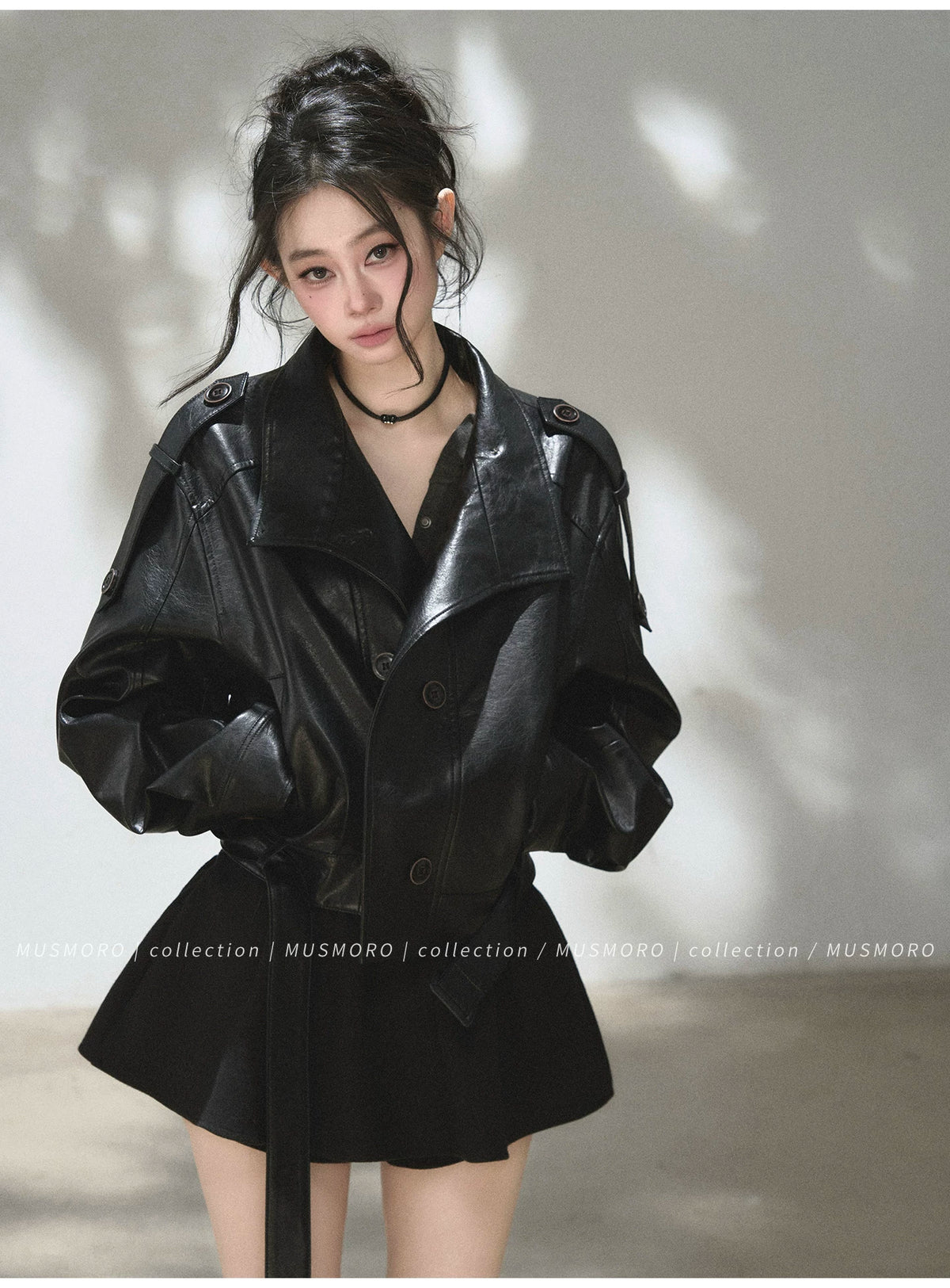 Double-Breasted Stand-Collar Leather Jacket