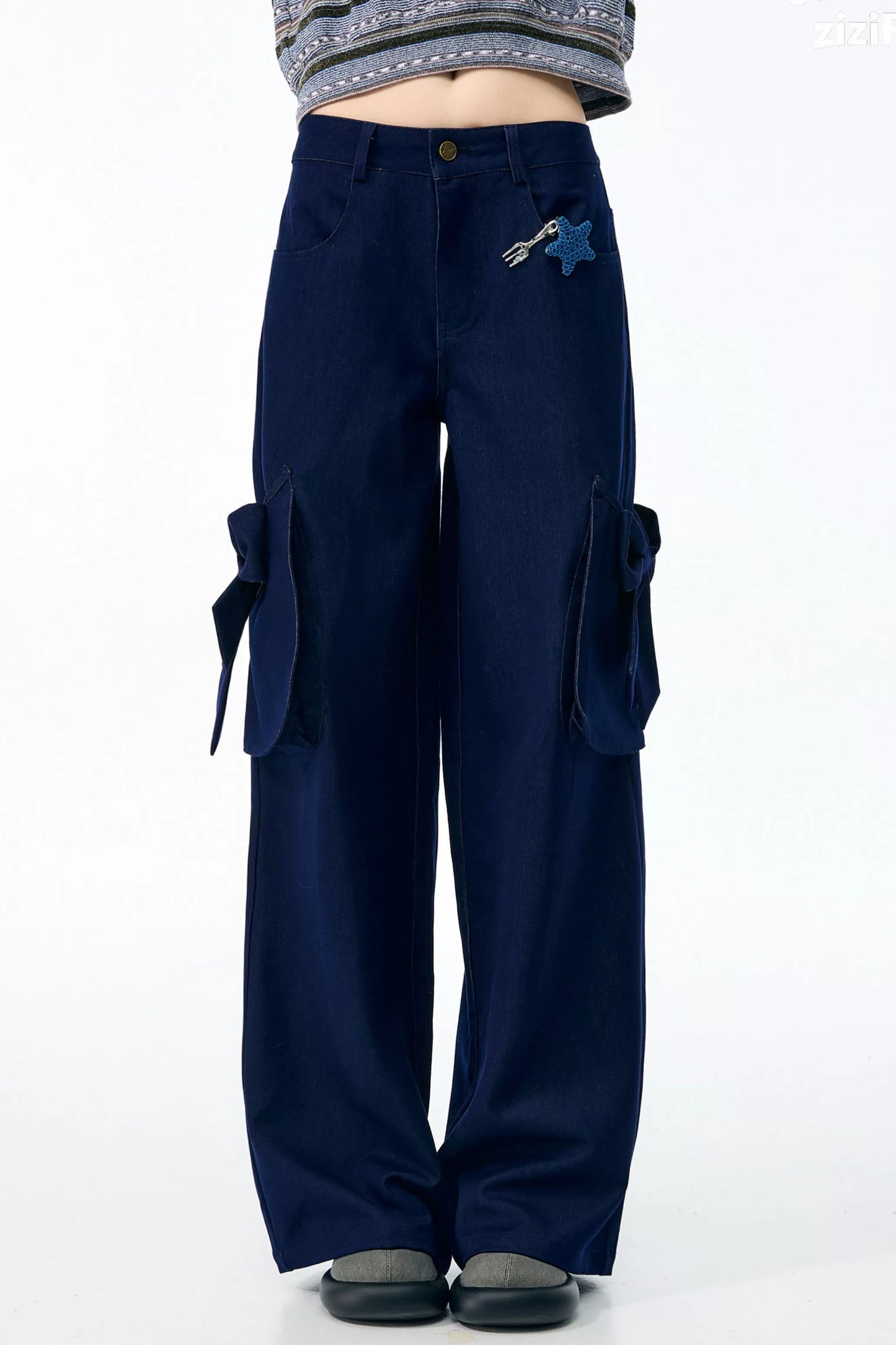 High-Waisted Bow Pocket Wide-Leg Pants